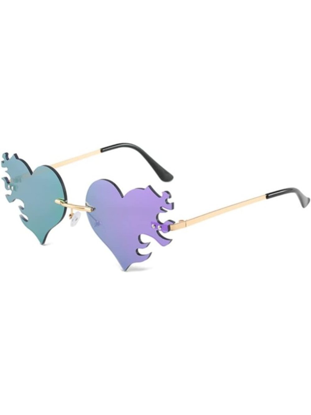 Women's Purple 1 Trendy Rimless Melting Heart Fire Flame Novelty Sunglasses